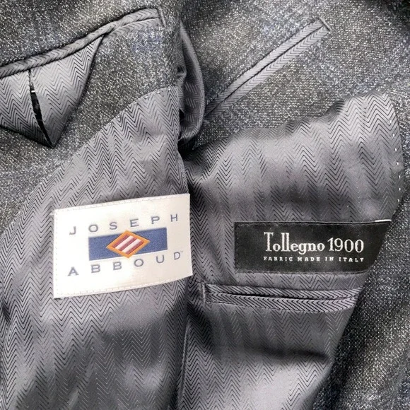 Joseph Abboud Blazer Mens 44S Gray Blue Plaid Heritage Tollegno 1900 Wool Italy